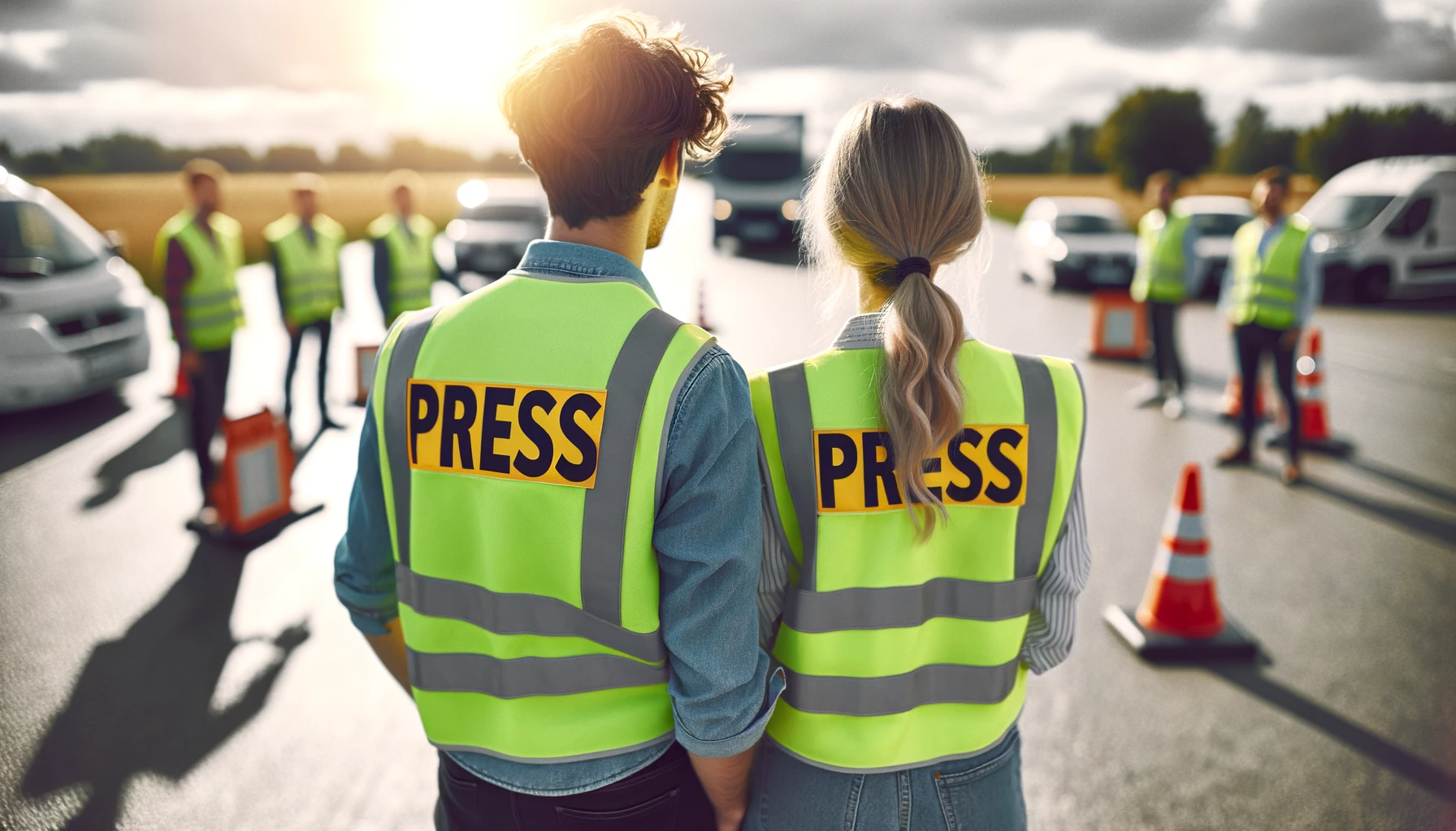 Ein Journalist und eine Journalistin beim Fahrsicherheitstraining